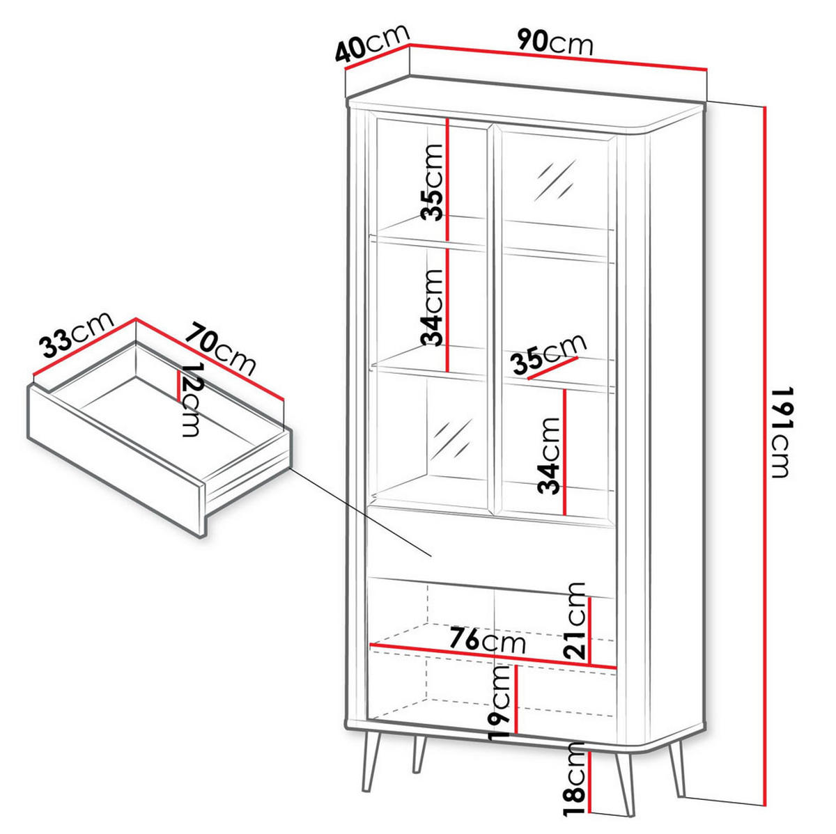 VITRINE Marly Kaschmir / Walnuss 90 / 40 / 191cm - Kaschmir/Creme, Holz/Holzwerkstoff (90/191/40cm) - Feldmann-Wohnen