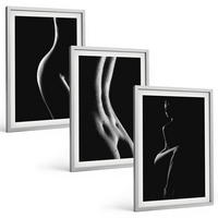BILDER SET 3er Set - 40x60 cm Silberner Rahmen - Schwarz-weiße weibliche Silhouetten - Silberfarben, Kunststoff (40/60cm) - TULUP