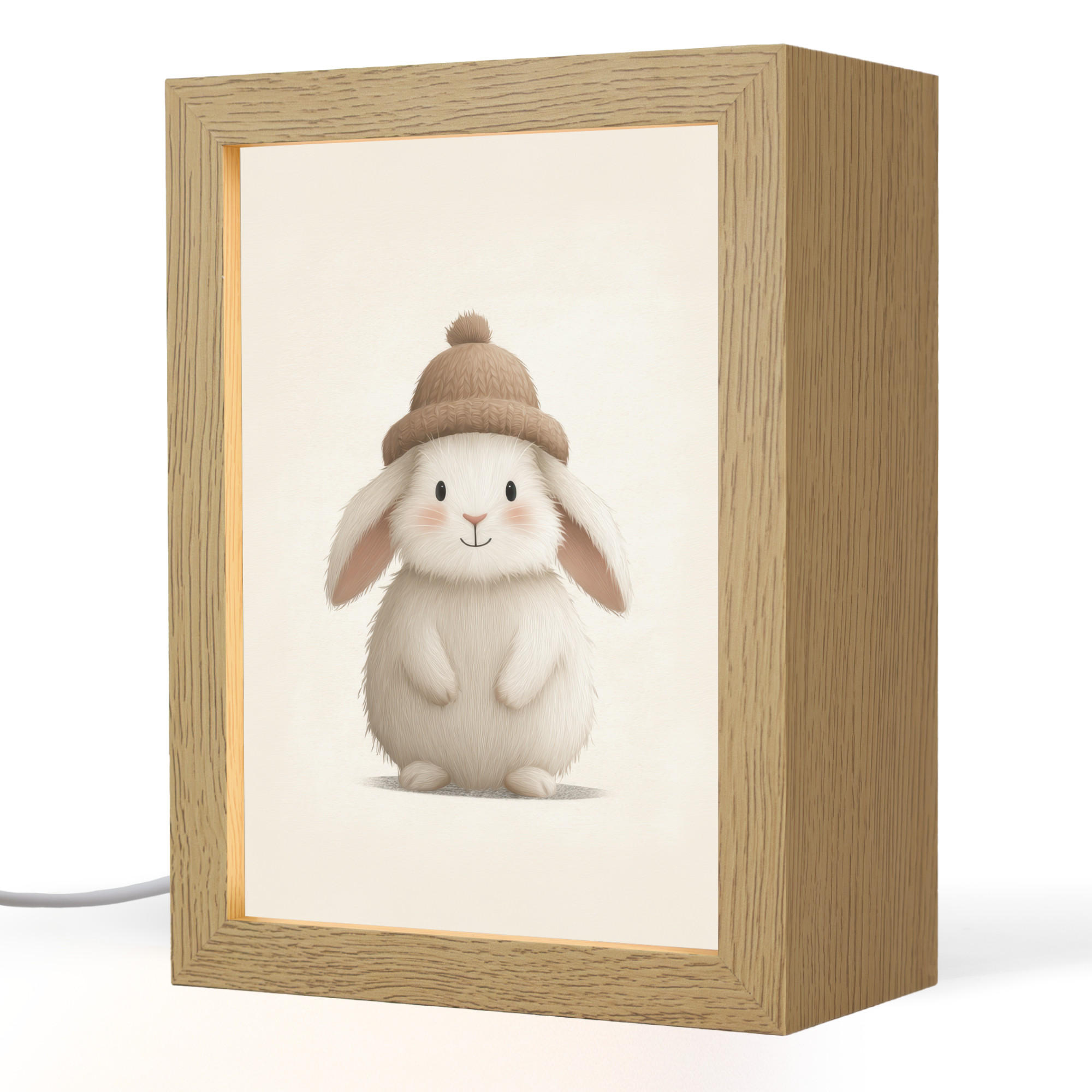 NACHTTISCHLAMPE Kaninchen - Hut - Ohren - Beige 15x20 cm - Creme, Holzwerkstoff (8/15/20cm)
