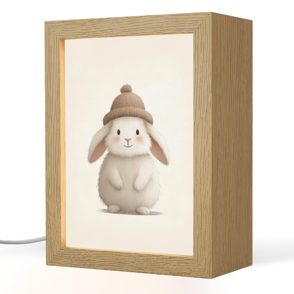 NACHTTISCHLAMPE Kaninchen - Hut - Ohren - Beige 15x20 cm - Creme, Holzwerkstoff (8/15/20cm)