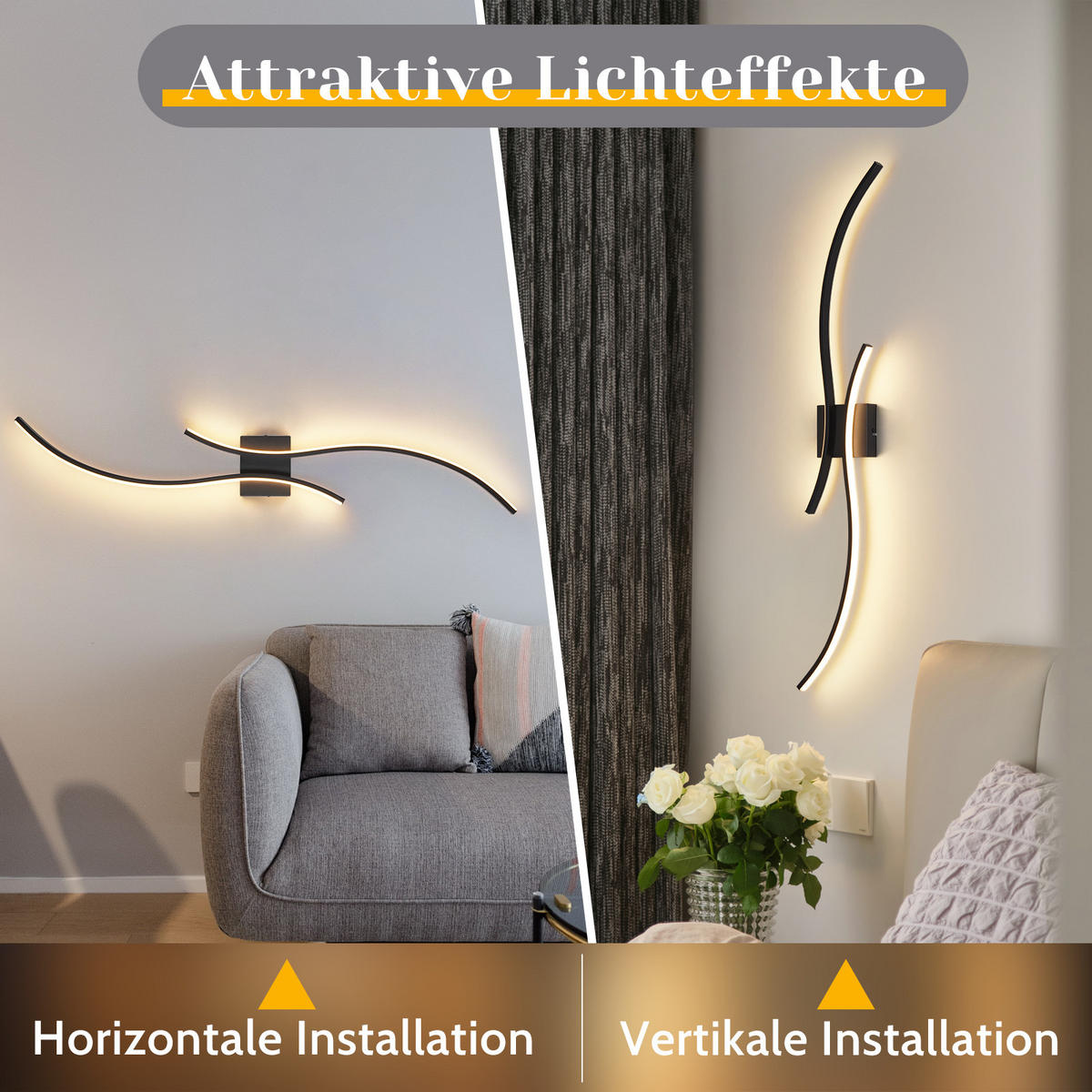 LED-WANDLEUCHTE Flammor 101.5/13.5/4.9 cm - Schwarz, Metall (13.5/4.9/101.5cm) - ZMH
