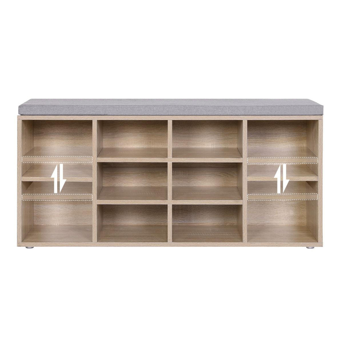 SCHUHBANK mit 10 Nischen Holzdekor - L104 cm - Grau, Holzwerkstoff (30/48/104cm) - Calicosy