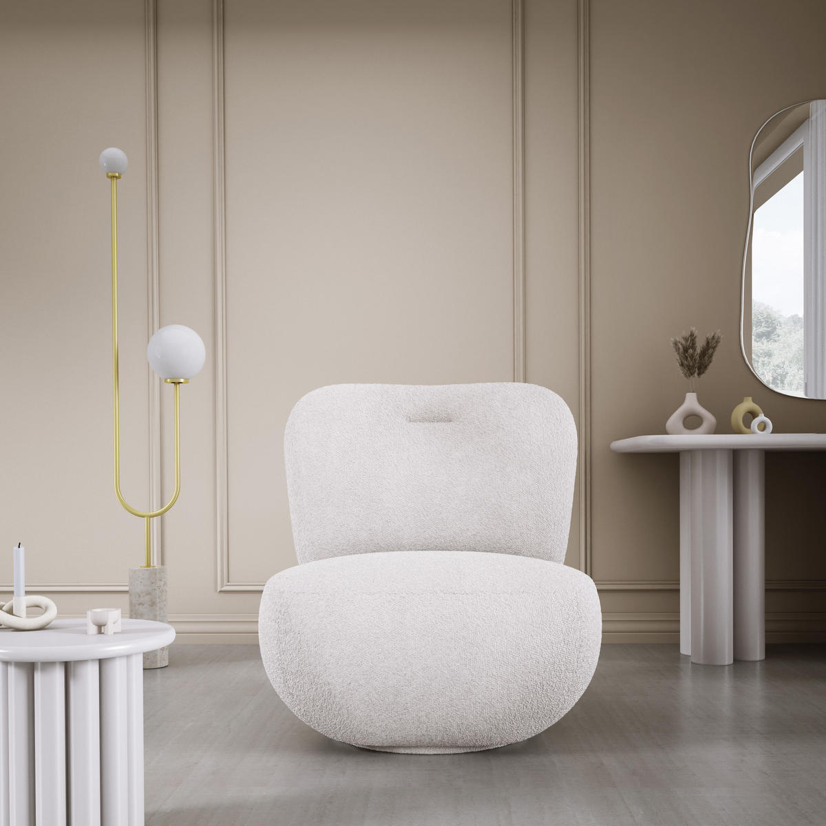 DREHSESSEL LUIS, Freistehend, Sitz drehbar 360°, 39x82x56 cm, BEIGE - Beige, Holz/Textil (82/72/66cm) - DomoHome