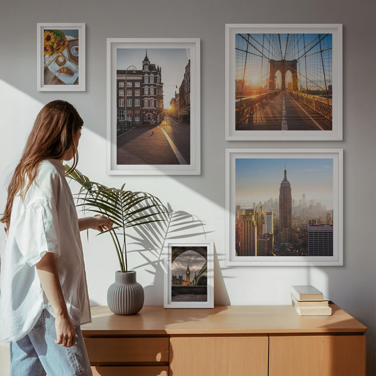 BILDER SET 5er Set - 50x50 cm & 20x30 cm & 40x60 cm Weißer Rahmen - Venezianische Straßen Wasserarchitektur - Weiß, Kunststoff (40/60cm) - TULUP