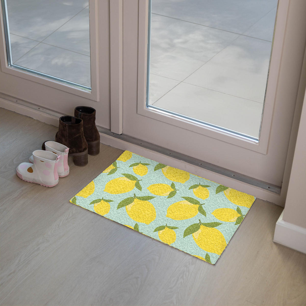 FUSSMATTE Muster Zitronen - Gelb - Blau - Muster - Früchte 60x40 cm - Gelb, Kunststoff (60/0.4cm) - MuchoWow