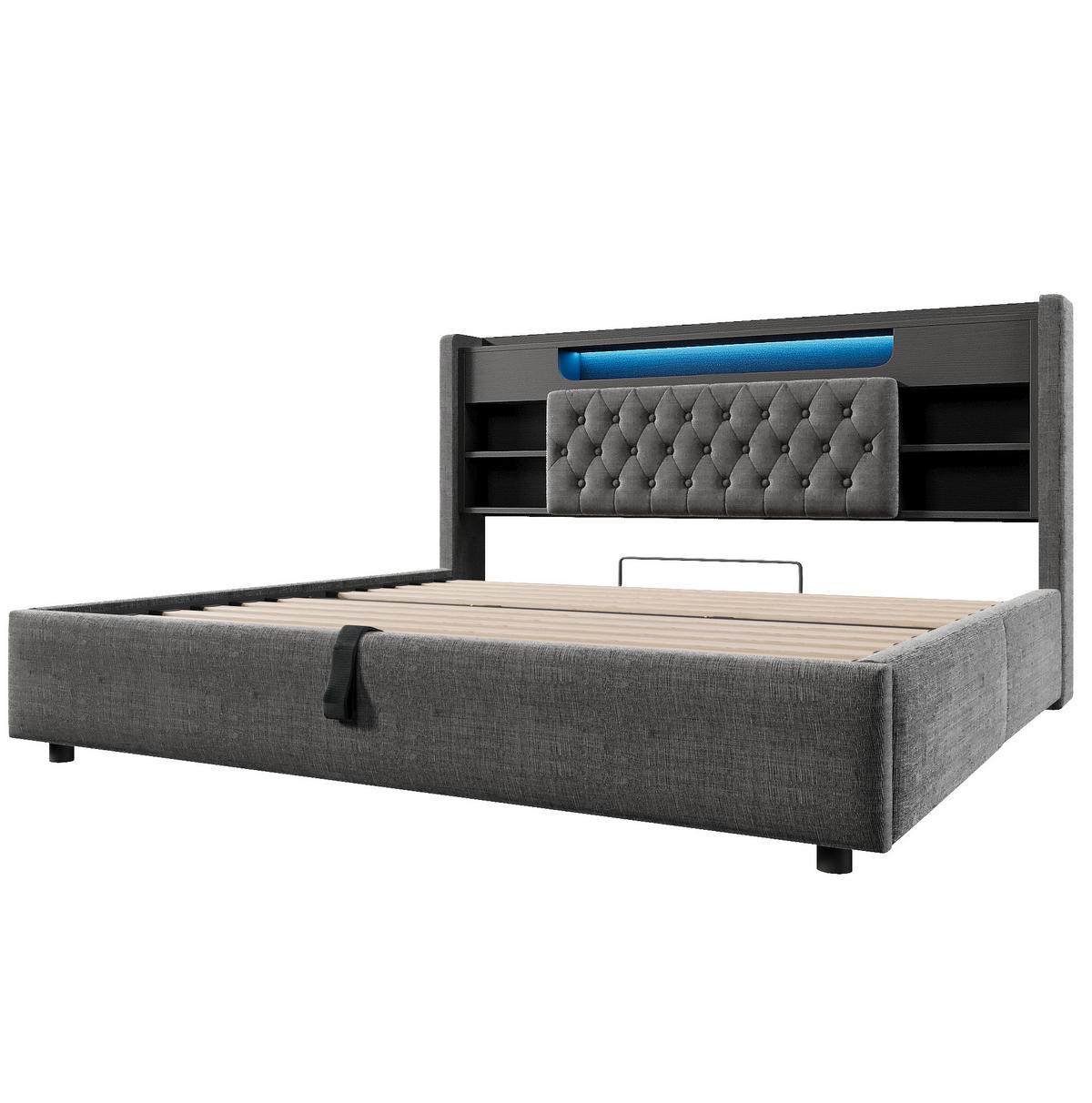 ČALOUNĚNÁ postel 180/200 cm s LED osvětlením, USB-C a hydraulickým úložným prostorem, šedá - šedá, textil (180/200cm) - Redom