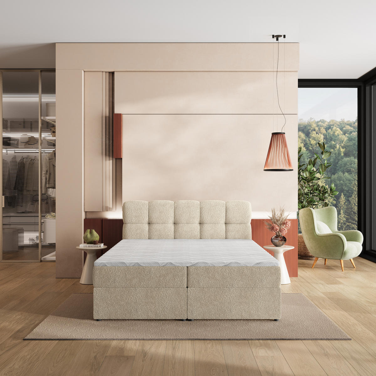 POSTEL Boxspring MERU 180x200 cm Krémová - krémová, kompozitní dřevo/textil (180/200cm) - MASSENO