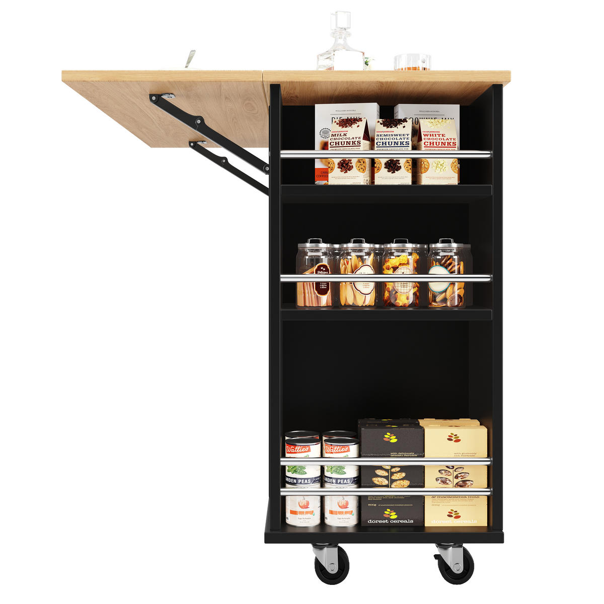 KÜCHENINSEL Schwarz Holzoptik mit Snackfach & Glashalter - Schwarz, Holz (42/91.5/120cm) - SHOPENTRA