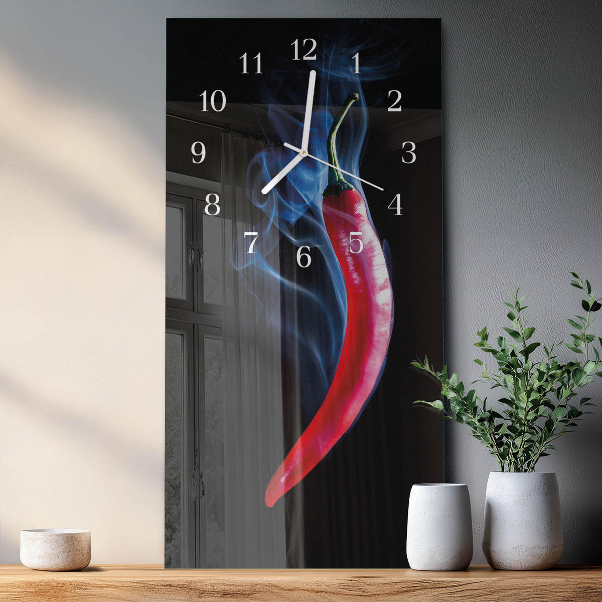 WANDUHR 30x60 cm - Feuer - Multicolor, Glas (30/60/0.4cm) - TULUP