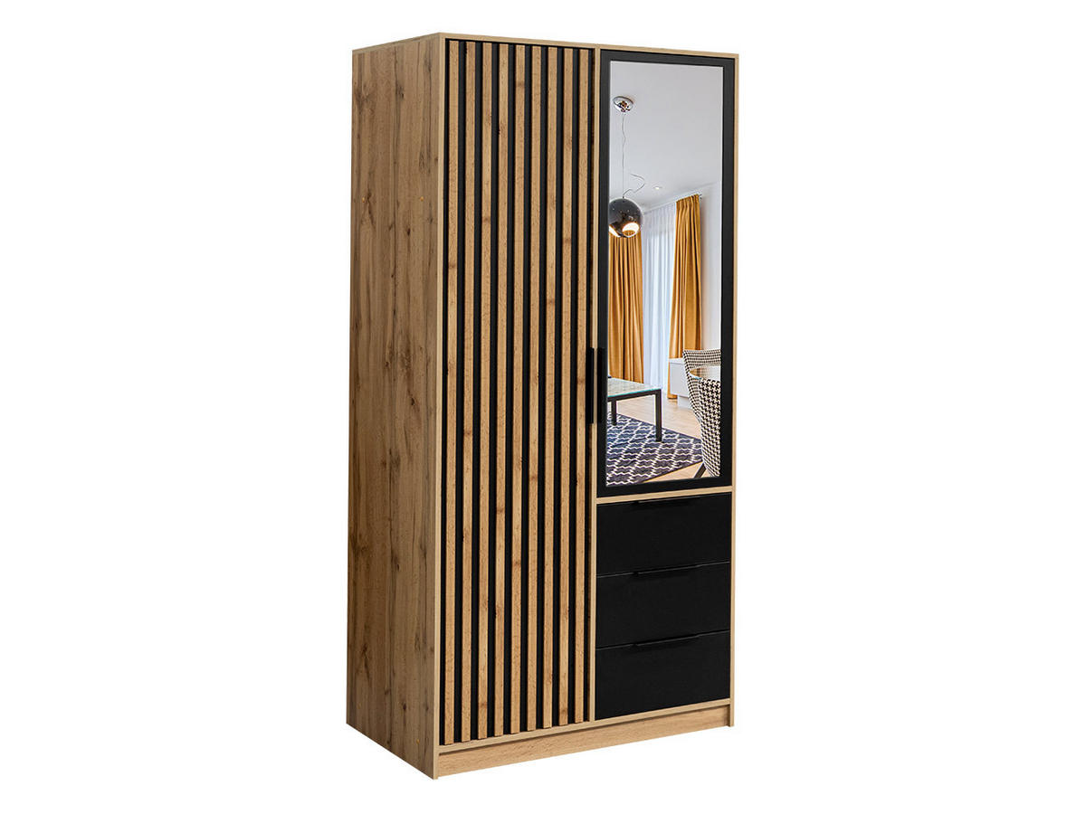 KLEIDERSCHRANK Bali Lux D2 - Schwarz/Braun, Holzwerkstoff/Metall (100/200/58cm) - MIRJAN24