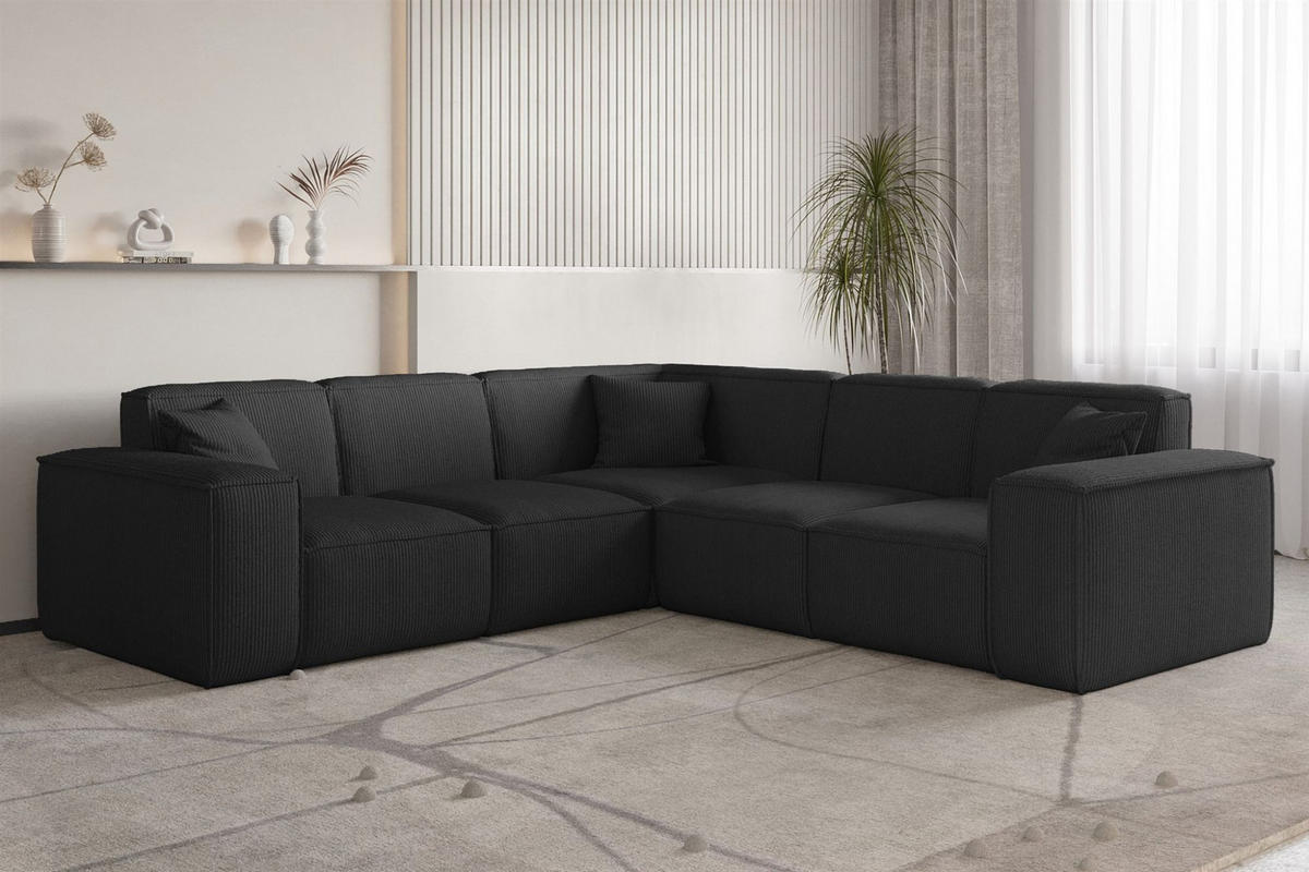SOFA Celes Premium Stoff Scala - Schwarz, Holzwerkstoff/Textil (246/246cm) - Fun Möbel