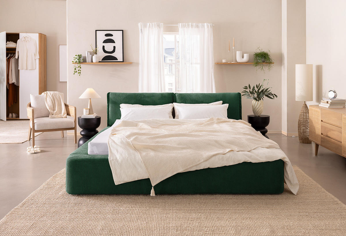 POLSTERBETT - Grün, Textil (180/200cm) - home24