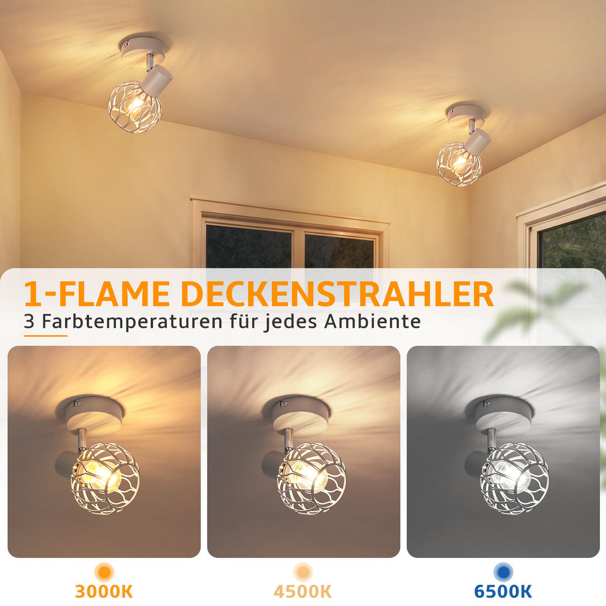 DECKENSTRAHLER Eryxveth 16.5/10/12.5 cm - Grau, Metall (16.5/10/12.5cm) - ZMH