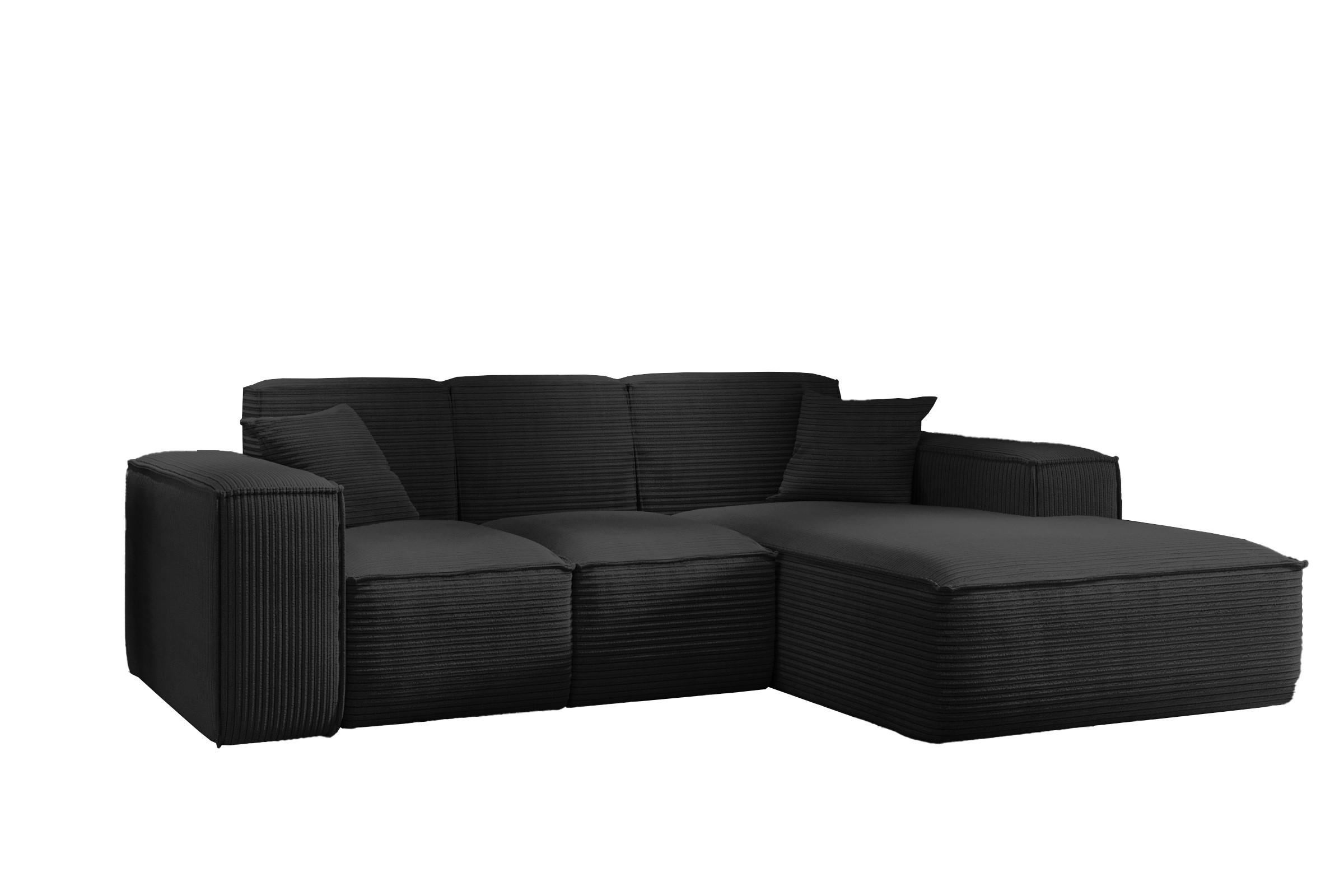 ECKSOFA L-Form Wohnzimmer SIENA Stoff Poso Schwarz Rechts - Schwarz, Holz/Textil (266/165cm) - Kaiser Möbel