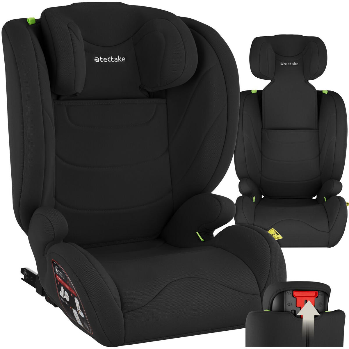 AUTOSITZ Levi, von 100 bis 150 cm, Belastbarkeit 36 kg, schwarz - Schwarz, Kunststoff (48/81/45cm) - tectake
