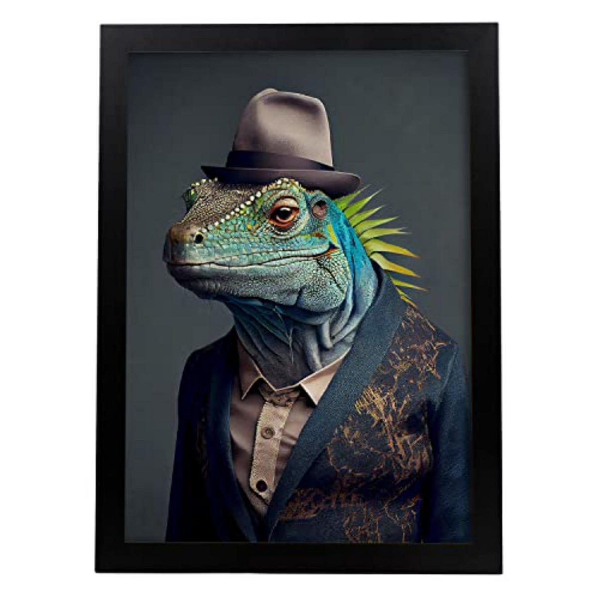 POSTER Leguan In Voller Farbe Fotostil A3 Schwarzer Rahmen - Schwarz, Papier (29.7/5/42cm) - Nacnic