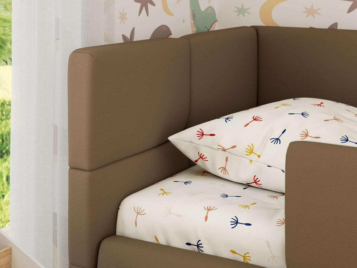 DĚTSKÁ POSTEL ARVO ALTA 90/200 - Hnědá Ekokůže - Vlevo - hnědá, textil (90/200cm) - MKS