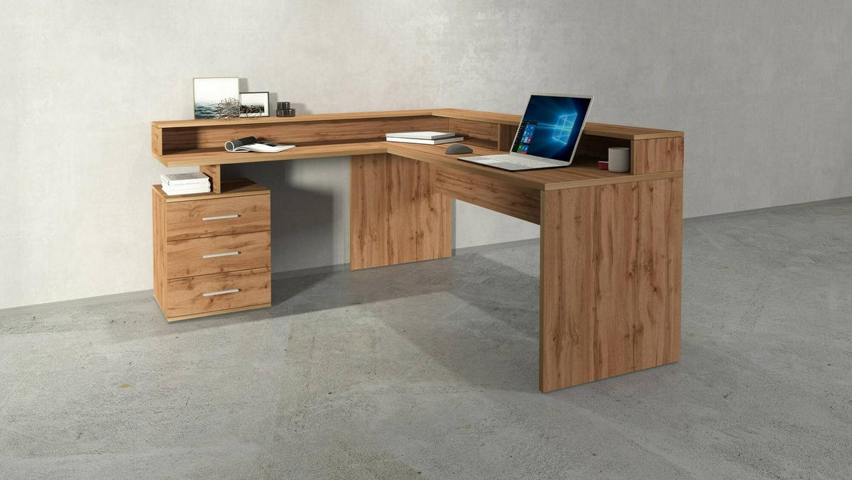 ECKSCHREIBTISCH Eiche 90/180/160 cm - Braun, Holzwerkstoff (90/180/160cm) - DMORA