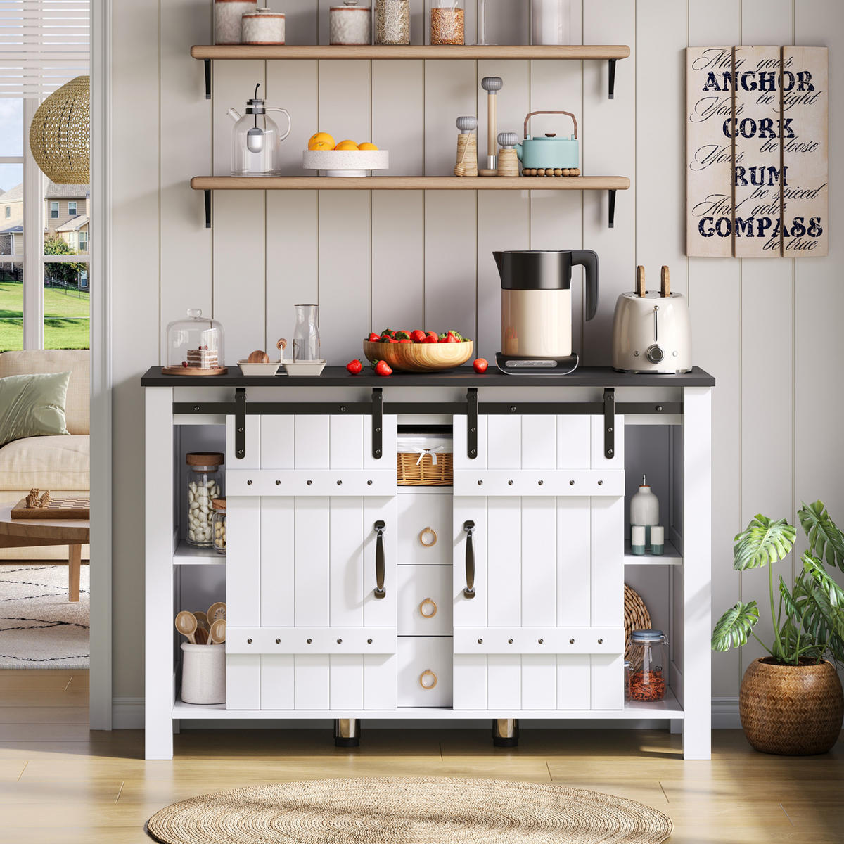 SIDEBOARD 120/40/80 cm Weiß aus MDF mit Schiebetüren - Weiß, Holzwerkstoff (120/80/40cm) - OKWISH