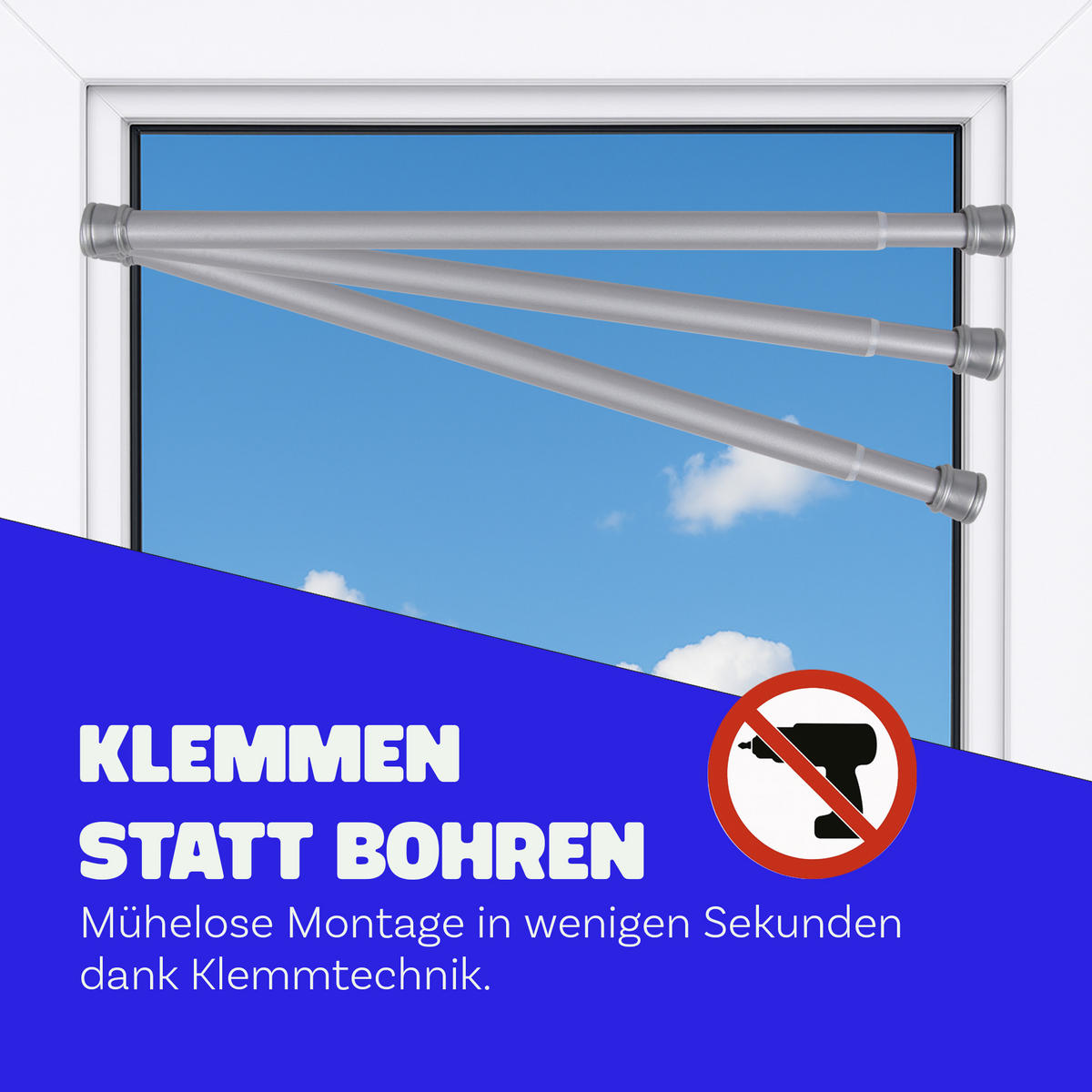 VERSTELLBARE Vorhangstange - Spannstange zum Klemmen Silber Ø22/25 mm 120-210 cm - Silberfarben, Metall (120cm) - Bestlivings