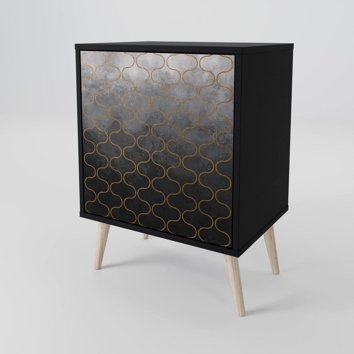 SIDEBOARD TESSELATED GRAYISH, Schwarz, 57,5x42x72,5 cm, Schwarze Metallfüße - Multicolor/Schwarz, Holzwerkstoff/Metall (57.5/72.5/42cm) - SpaceRebels