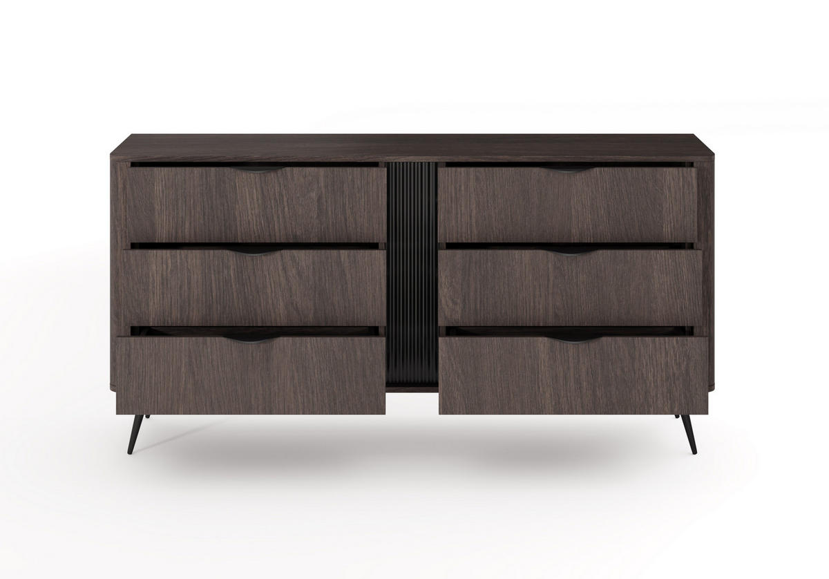 KOMMODE Arvis Eiche Dunin, mit Schubladen - Eichefarben/Schwarz, Holzwerkstoff (163/81/38cm) - Bettso