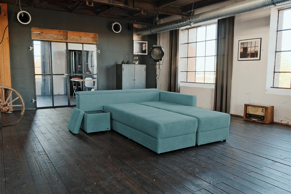 SCHLAFSOFA IDA Petrol Webstoff - Petrol/Schwarz, Textil (287/229cm) - KAWOLA
