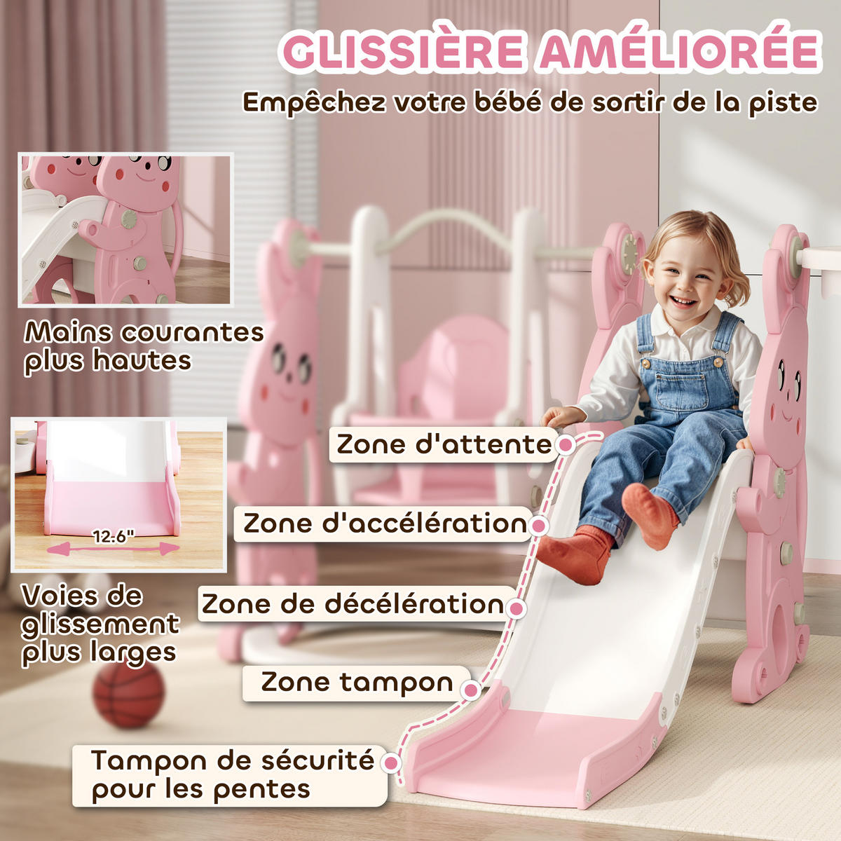 KINDERRUTSCHE DE-17979 Pink - Pink, Kunststoff (160/107/147.5cm) - ComfortXL