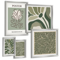 BILDER SET 5er Set - 50x50 cm & 20x30 cm & 40x60 cm Silberner Rahmen - Blattmuster und wellenförmige Formen - Silberfarben, Kunststoff (40/60cm) - TULUP