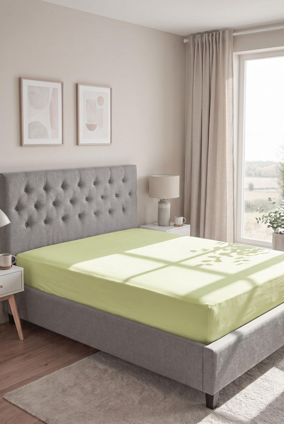 SPANNBETTTUCH Premium Jersey pistaziengrün, 90x190 cm - 100x200 cm - Hellgrün, Textil (100/200cm) - biberna