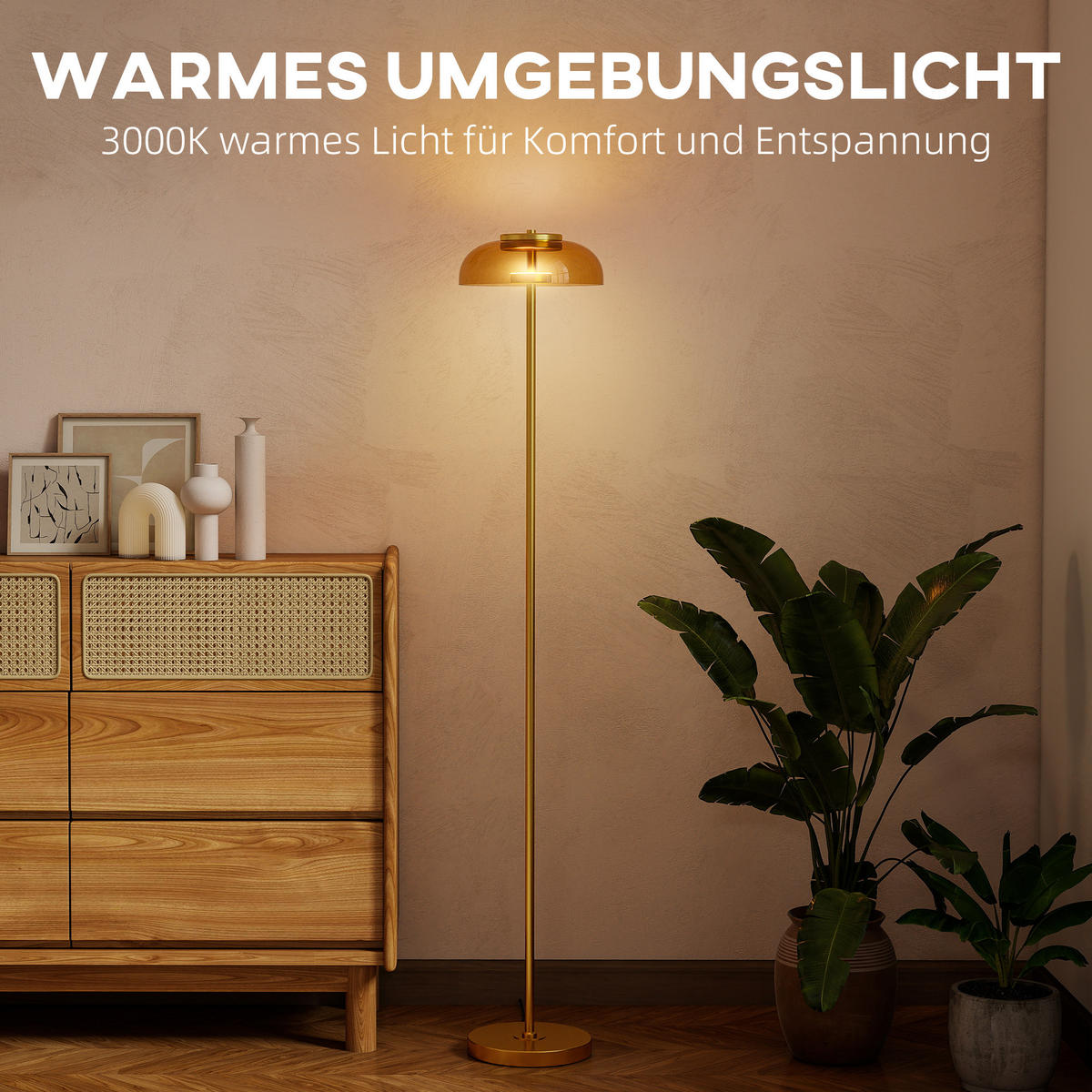 STEHLAMPE warmem Licht Led Fußschalter - Goldfarben, Metall (25/25/134cm) - HOMCOM