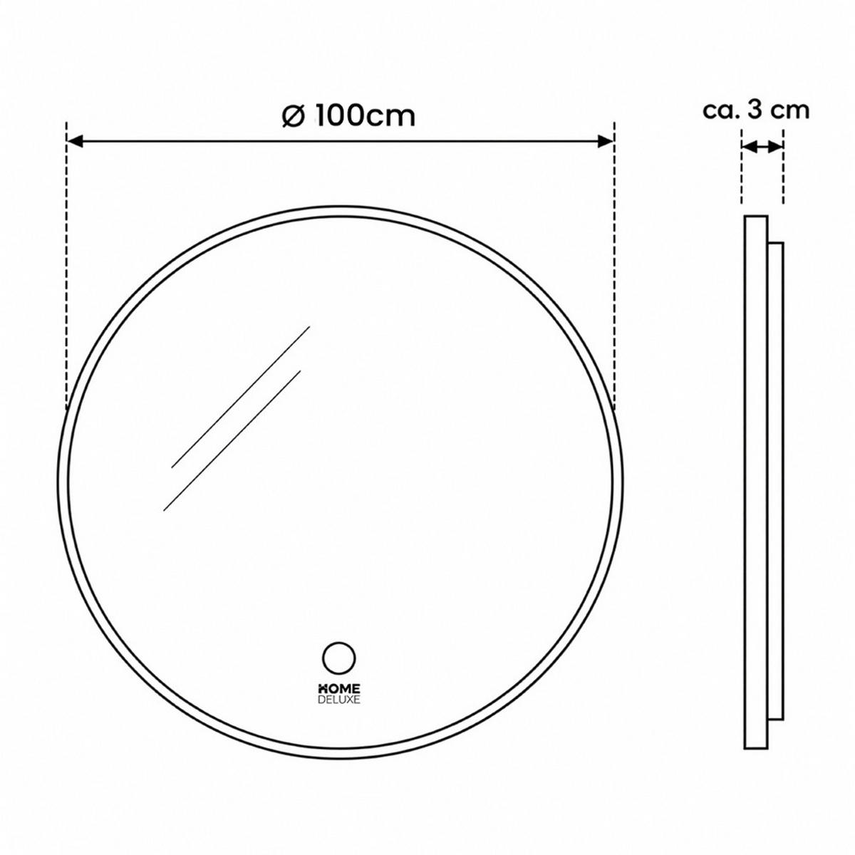 LED-SPIEGEL Rund DUBI - 100 cm - Schwarz, Glas (100/100/2.9cm) - Home Deluxe