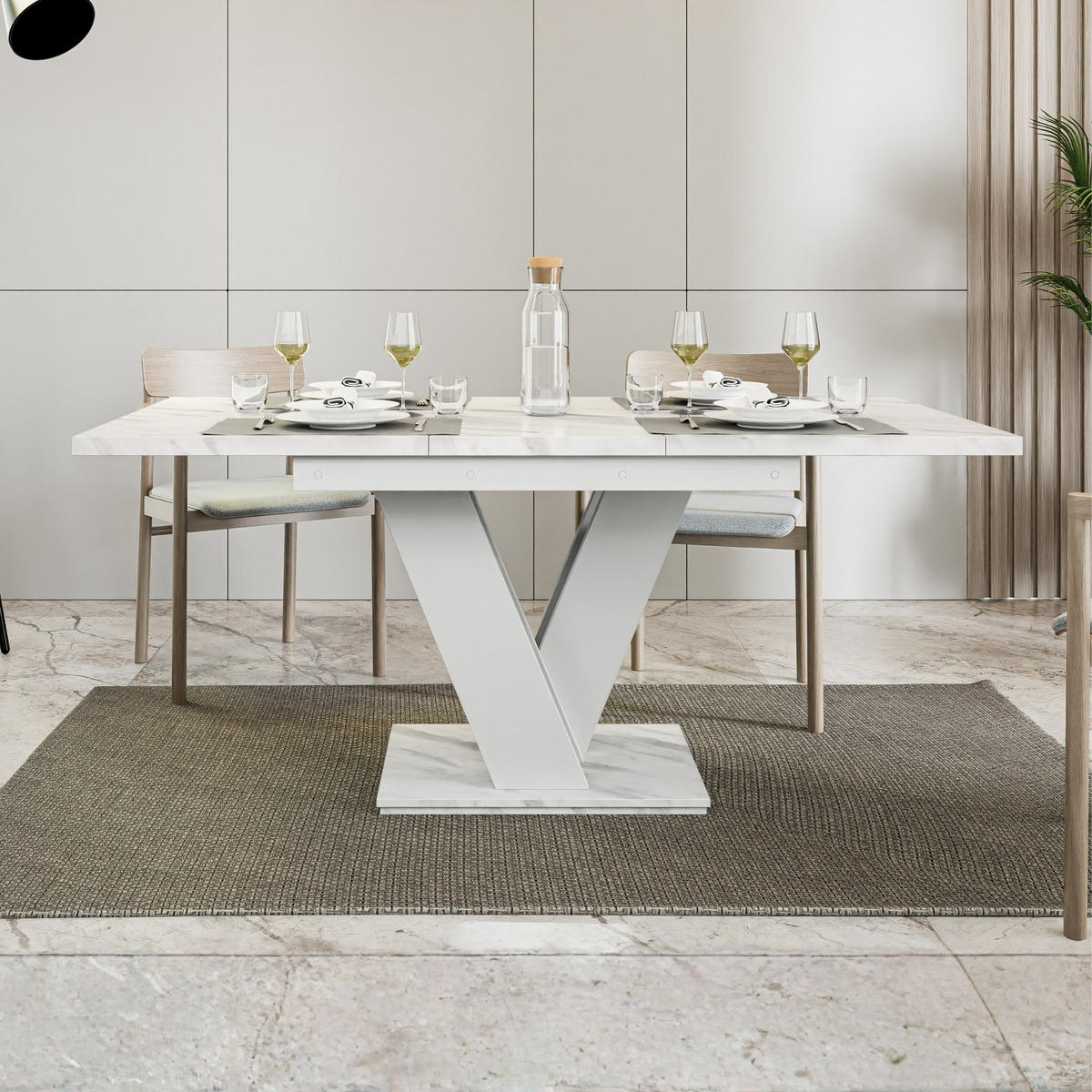 ESSTISCH Bianco Weiß Marmoptik Ausziehbar 120 - 160 cm - Weiß, Holzwerkstoff (120/80/75cm) - PROSPERO