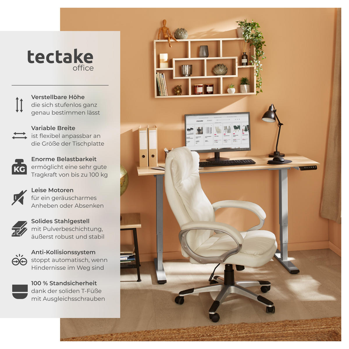 TISCHGESTELL Twain,110 - 168 x 60 x 60 - 125 cm,grau - Grau, Textil (60/168/125cm) - tectake