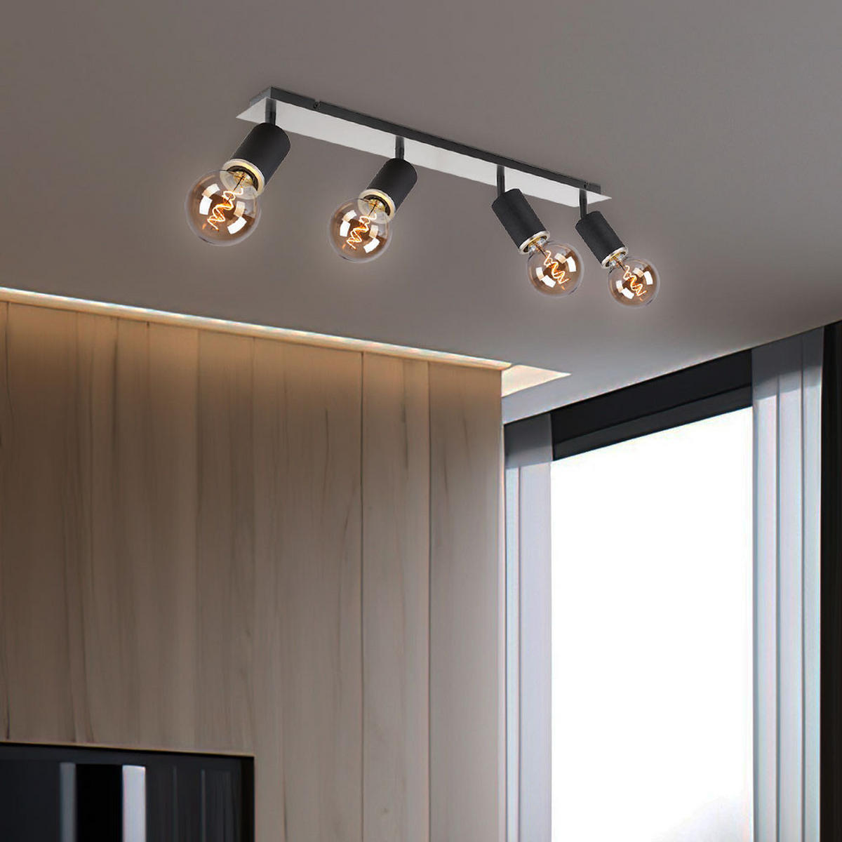 DECKENLEUCHTE Schwarz 4-flammig bewegliche Spots - Schwarz, Holz (80/10/18cm) - Globo Lighting