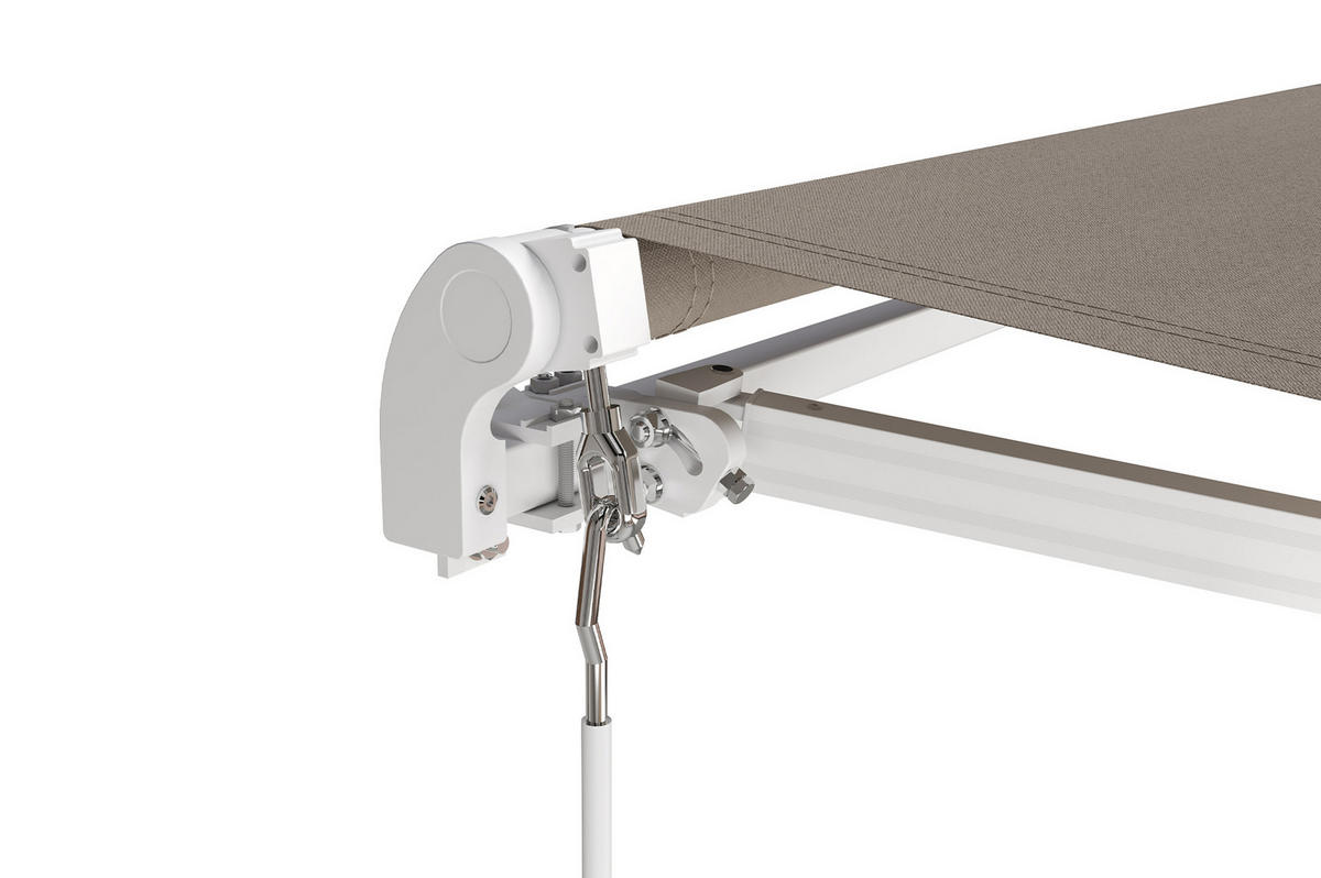 MONOBLOCK-MARKISE VECCHIO 3x2,5m – Weißes Gestell, taupefarbener Stoff mit Deckenbefestigung - Taupe, Textil (304/218/250cm) - Casanoov