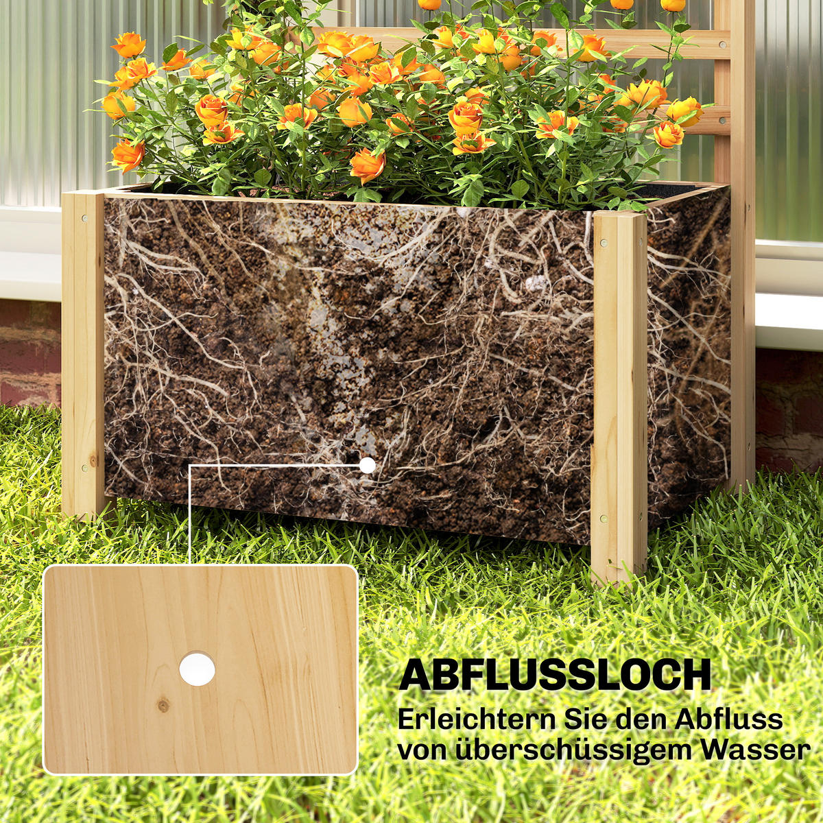 HOCHBEET mit Rankgitter Tannenholz Naturholz - Naturfarben, Holz (60/200/39cm) - Outsunny