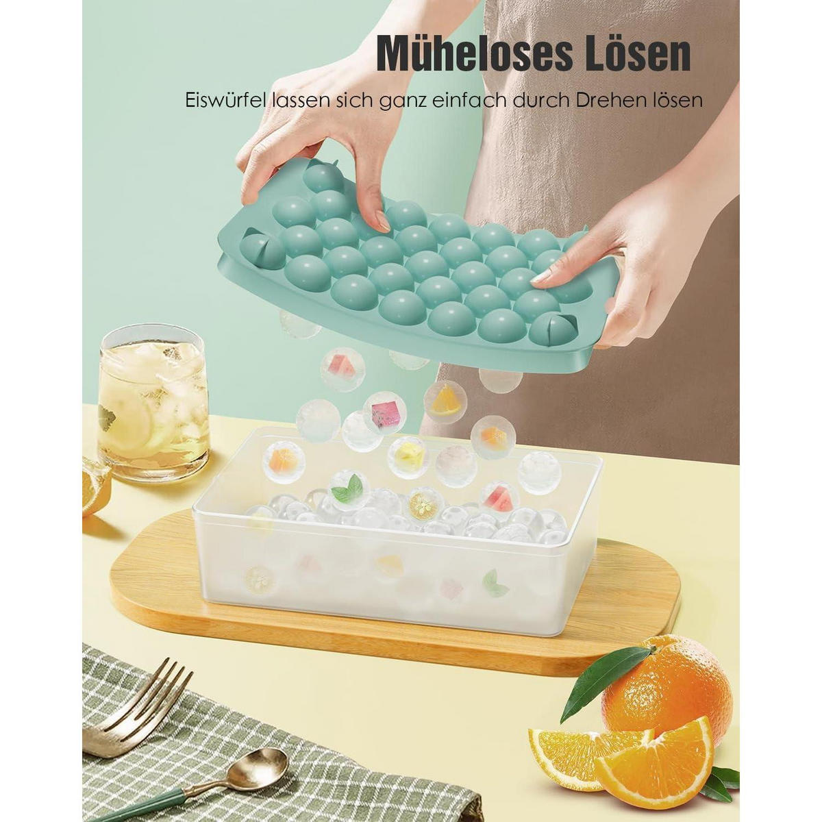 EISWÜRFELFORM 3-teiliges Set mit Behälter - Multicolor, Kunststoff (13.3/8/21cm)