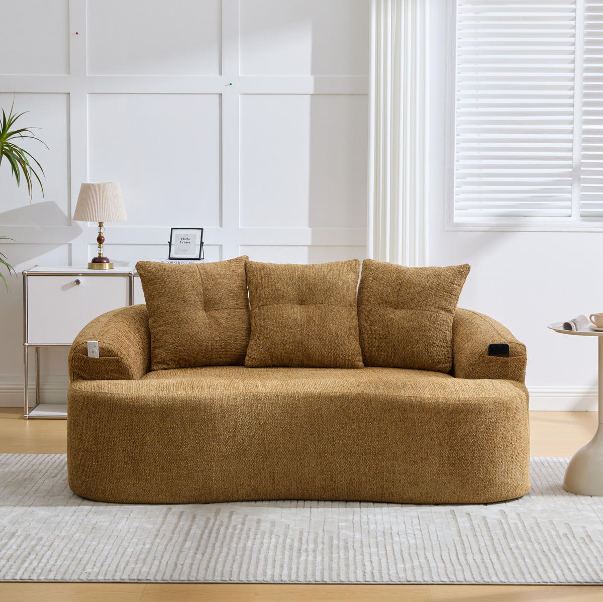 SOFA 2-Sitzer Chenille 164 x 92 x 60 cm Senfgelb - Gelb, Holzwerkstoff (164/60/92cm) - Meubliv