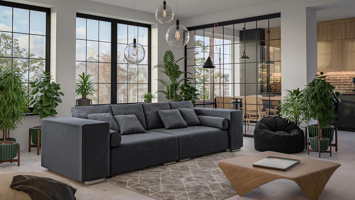 BIGSOFA Kami Microfaser Graphit - Schwarz/Graphitfarben, Kunststoff/Textil (290/80/110cm) - S-Style Möbel