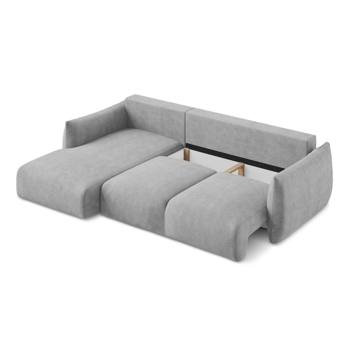 ECKSOFA mit Schlaffunktion links Chenille Stoff Grau - Hellgrau/Schwarz, Holzwerkstoff/Kunststoff (242/162cm) - LaMiaSofa