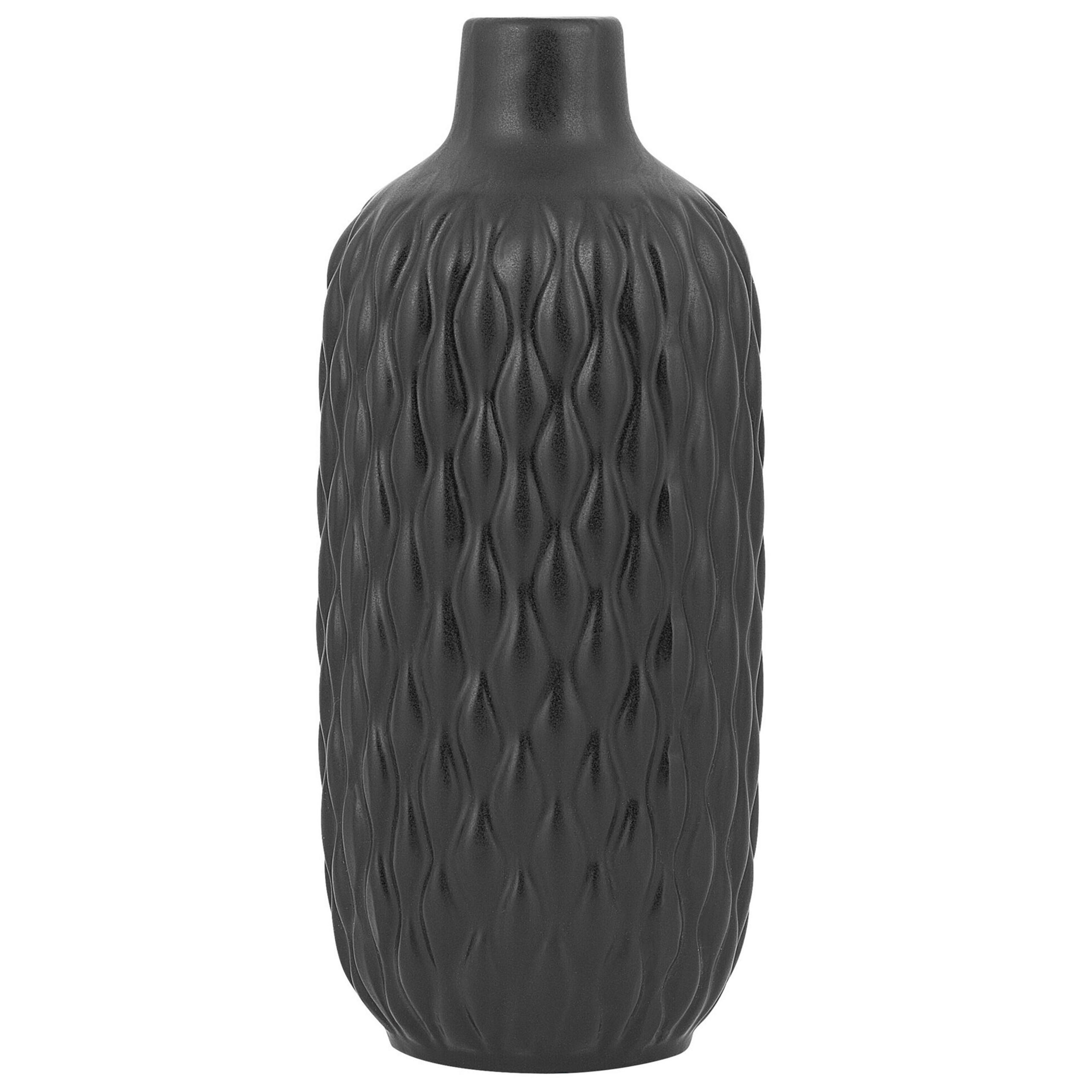 DEKOVASE Steinzeug schwarz Emar - Schwarz, Stein (31cm) - Beliani