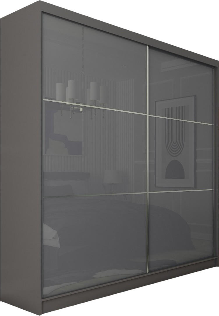 SCHWEBETÜRENSCHRANK Vena 200 cm 2-türig, graphit, lacobel graphit - Grau, Holz/Kunststoff (200/216/61cm) - Margaret Hadas24