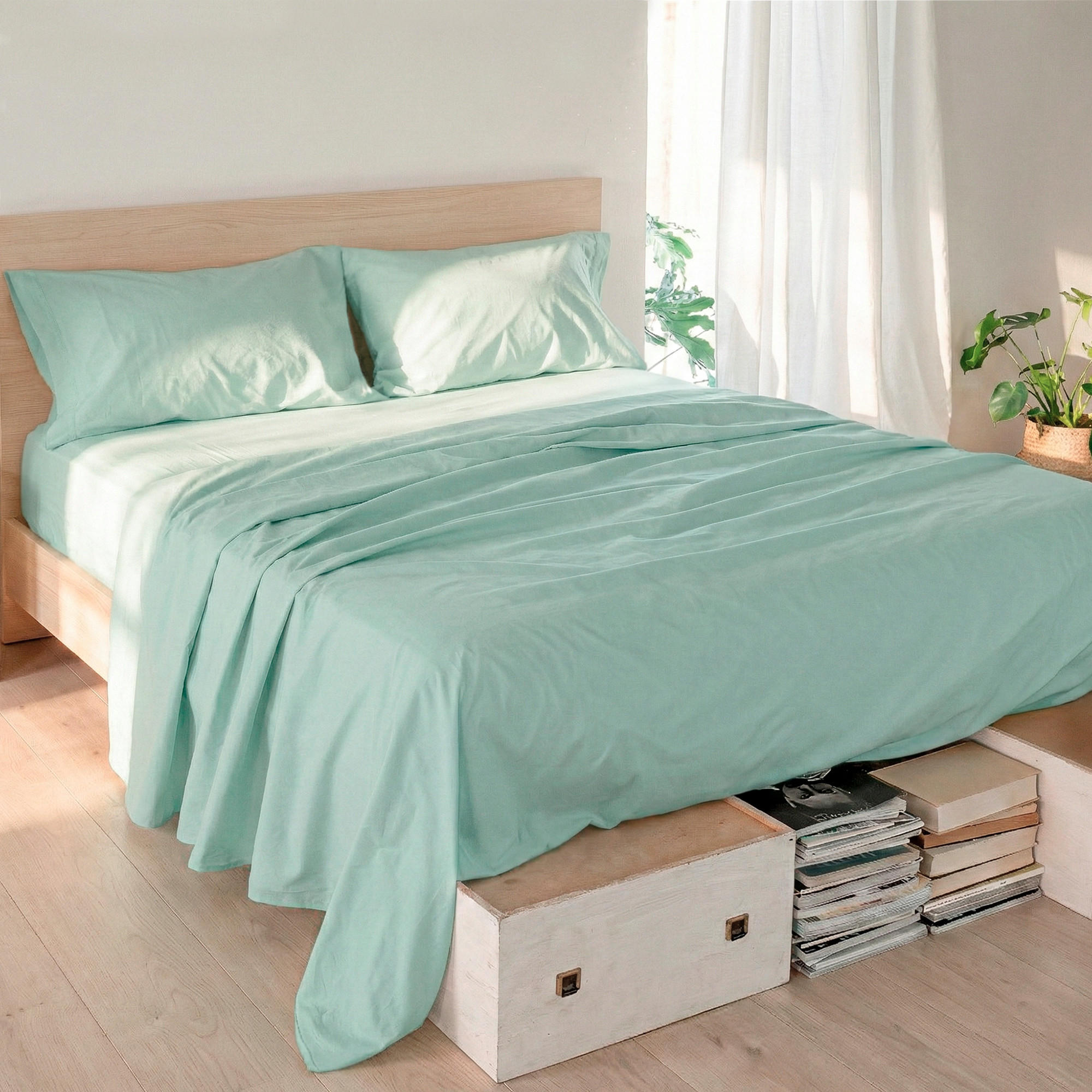 OBERBETTLAKEN basic 160x270 cm minze - Mintgrün, Textil (160/270cm) - Happy Friday