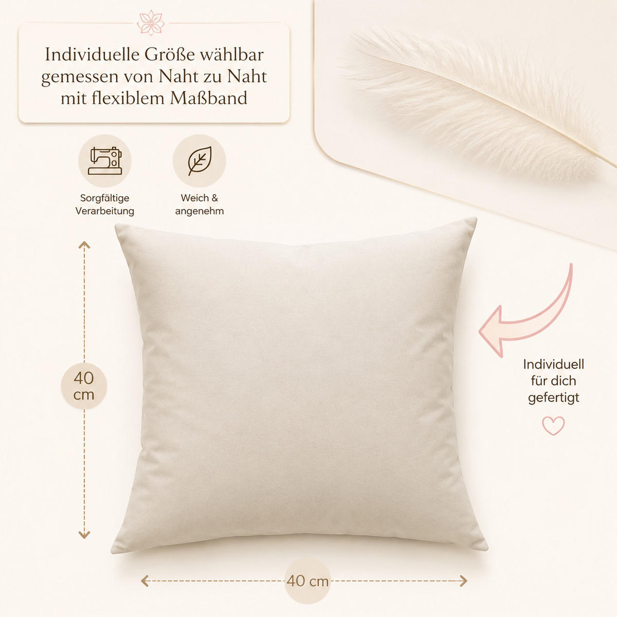 FEDERKISSEN 40/40 cm Baumwolle - Creme, Textil (40/40cm) - TiborTex