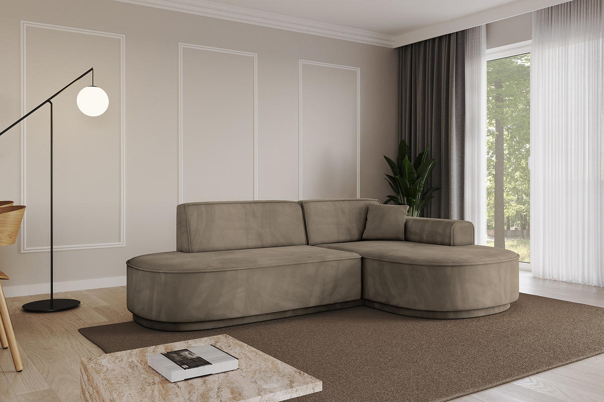 ECKSOFA Ottomane Rechts MARI-L1-v3 - 243x171x83 cm Dunkelbraun Velours - Dunkelbraun/Schwarz, Holzwerkstoff/Kunststoff (171/243cm) - ALTDECOR