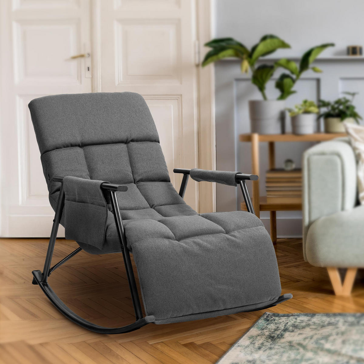 SCHAUKELSTUHL Stoff dunkelgrau - Dunkelgrau, Textil/Metall (61/66/100cm) - CLP