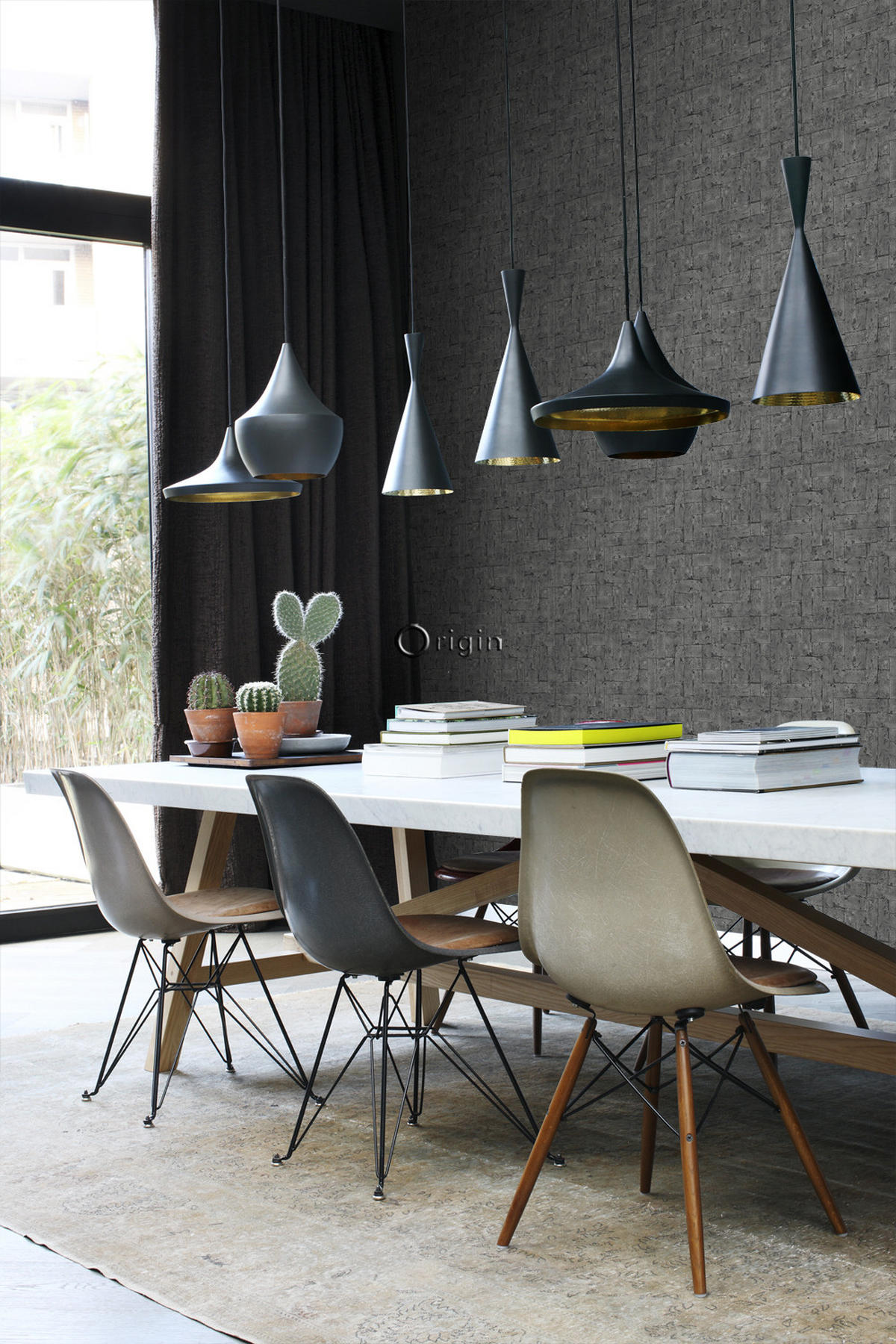 TAPETE Backstein-Optik 53 cm x 10.05 m - Schwarz, Papier (53/1000cm) - Origin Wallcoverings