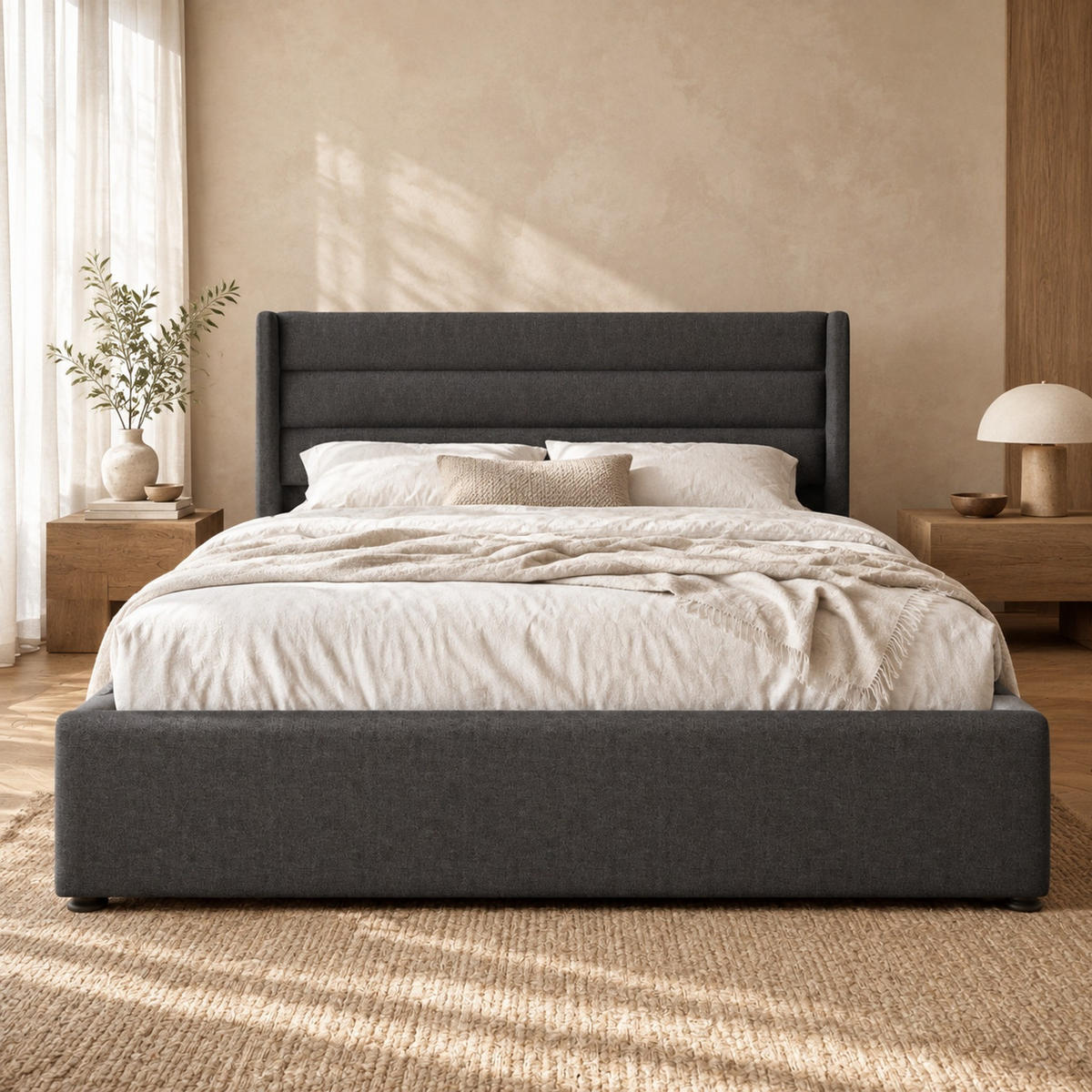 POLSTERBETT 140/200 mit Bettkasten und hydraulischer Funktion in Grau - Grau, Holzwerkstoff/Textil (140/200cm) - EVRYAE