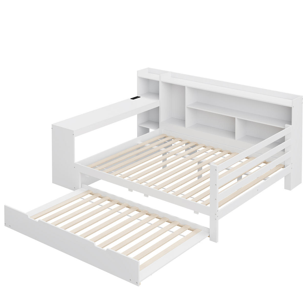 BETT 140/200 cm aus Massivholz mit Ausziehbett, Schreibtisch und Stauraum - Weiß, Holz (140/200cm) - Flora Grace